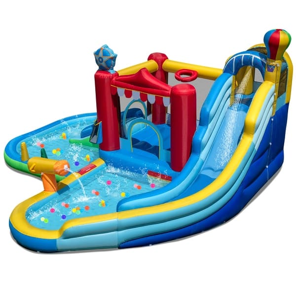 slide 2 of 10, Gymax Inflatable Water Park w/Splash Pool Water Cannon Basketball Rim - Multi-Color Multi-Color - Kids