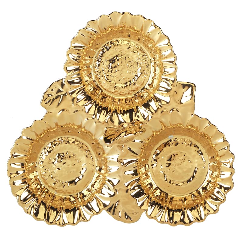 Certified International Gold Coast 3-D Sunflower 3 Section Server - 10" x 10" x 3"