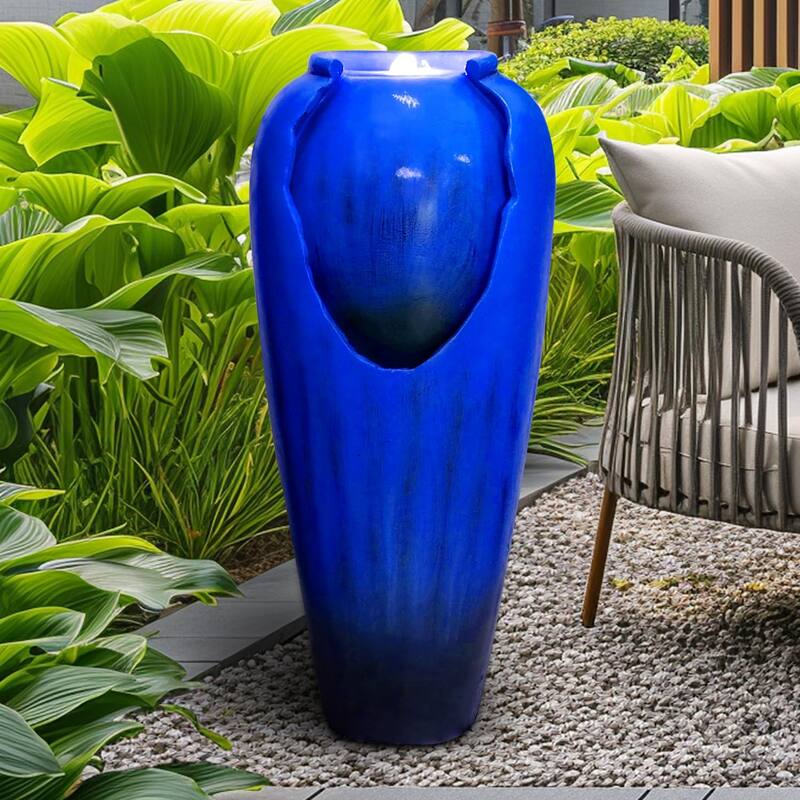 30.7" High Concrete Jar Water Fountain Outdoor, Garden Vase Water Feature - 30.7"H