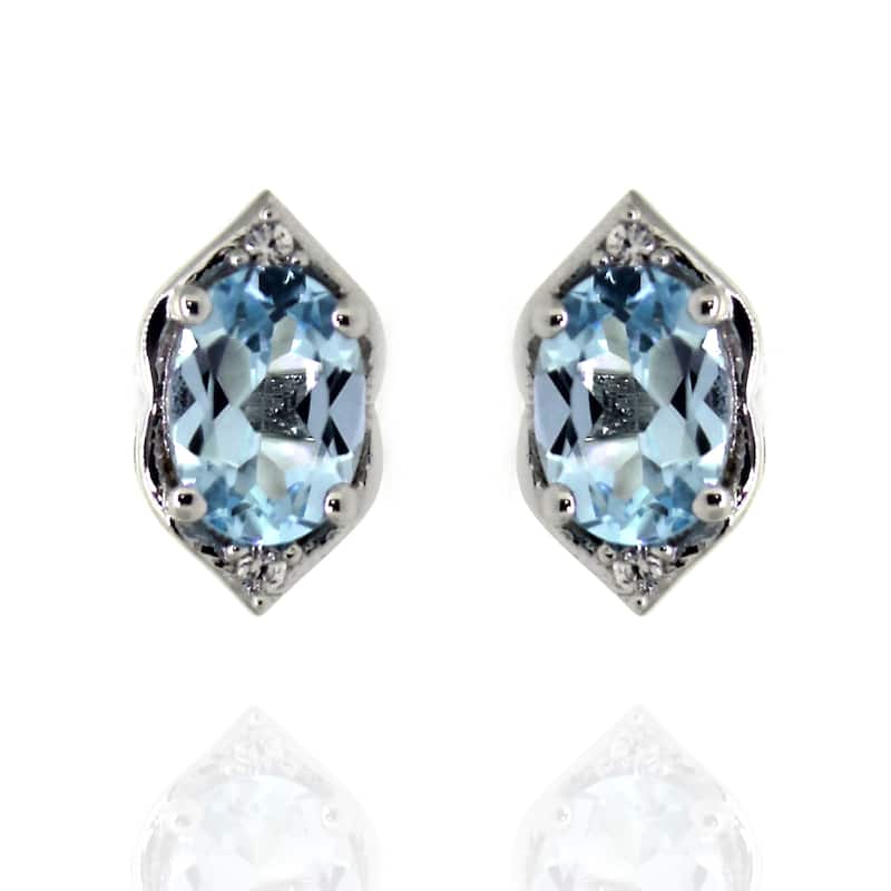 925 Sterling Silver Sky Blue Topaz and White Natural Zircon Earrings