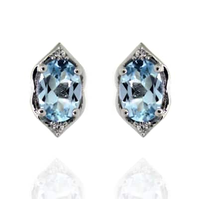 925 Sterling Silver Sky Blue Topaz and White Natural Zircon Earrings