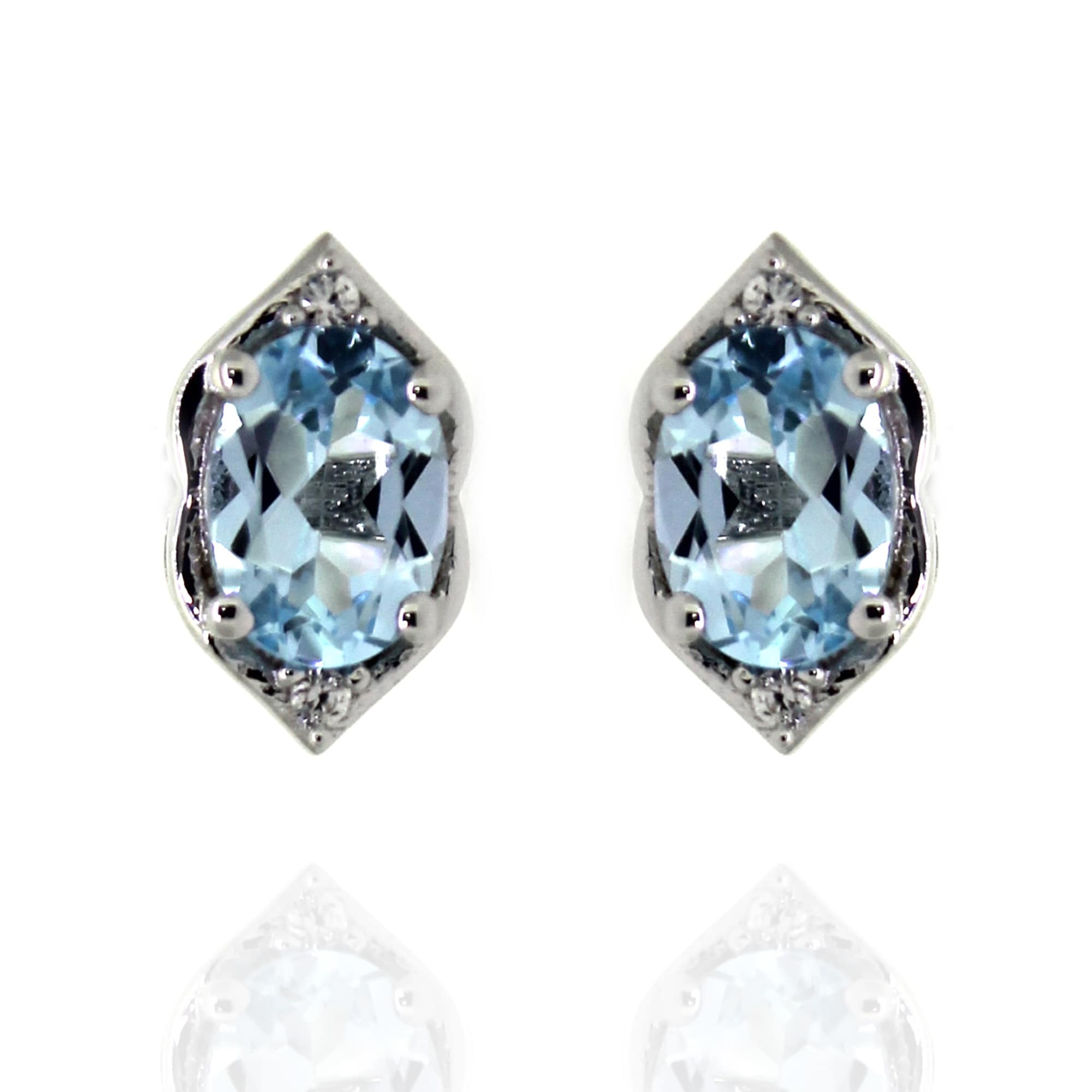 Pinctore 925 Sterling Silver Sky Blue Topaz and White Natural Zircon Earrings