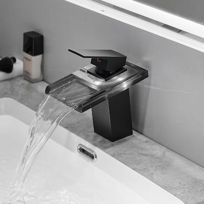 Modern Matte Black Bathroom Basin Faucet with LED Light