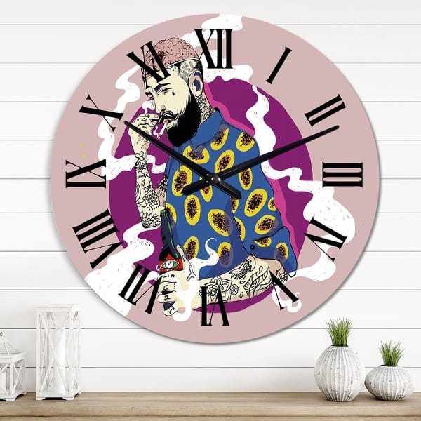 cigarette clock Designart 'Hipster Man With Beard Smokes A Cigarette' Glam wall - Bed Bath & Beyond vintage Joe Camel cigarette clock.