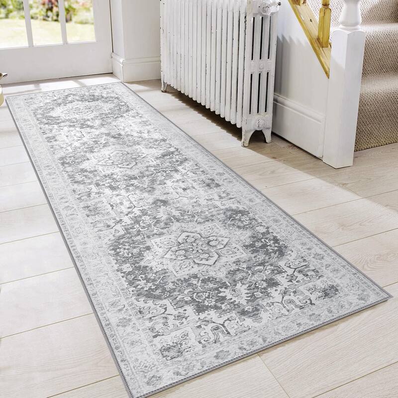 Mcow Serenity Collection Machine Washable Non-Slip Area Rug - 2'×10' - Grey - Runner