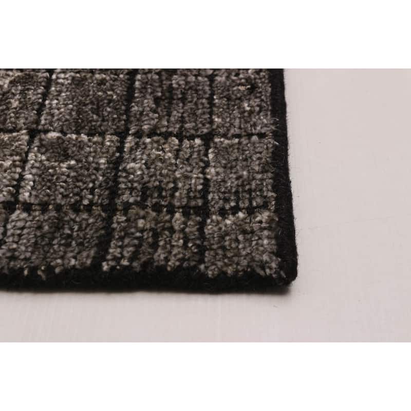 ECARPETGALLERY Hand Loomed Kashkuli Gabbeh Dark Grey Silk Rug - 7'8 x 9'4
