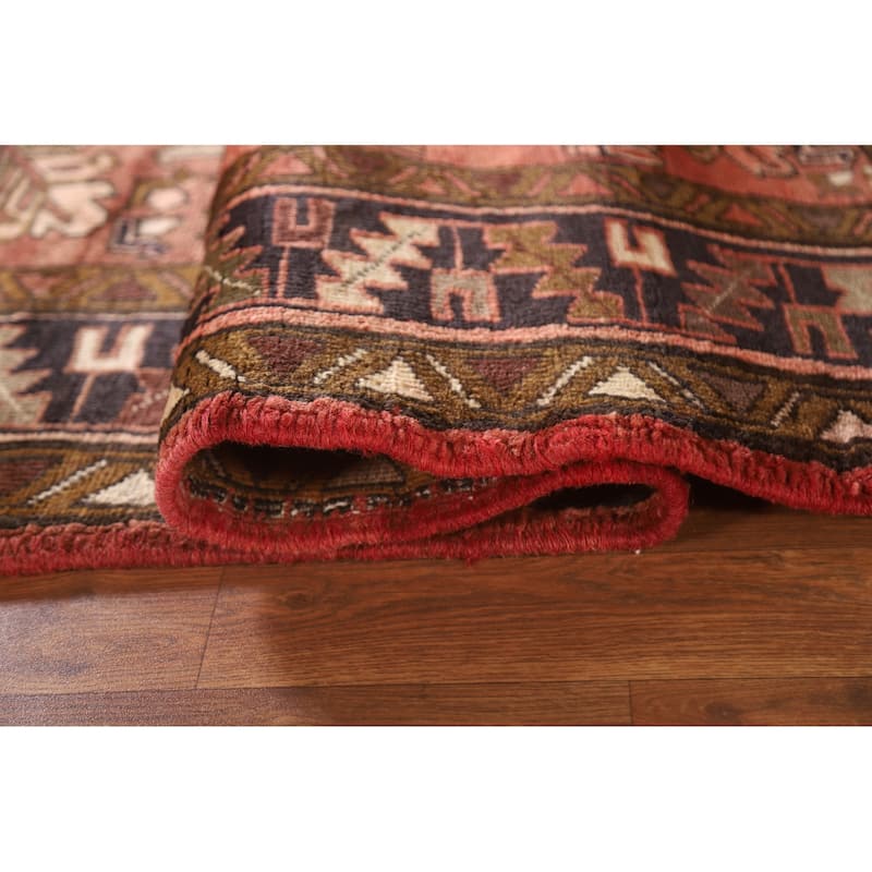 Geometric Pink Heriz Persian Vintage Runner Rug Handmade Wool Carpet - 3'10"x 10'1"
