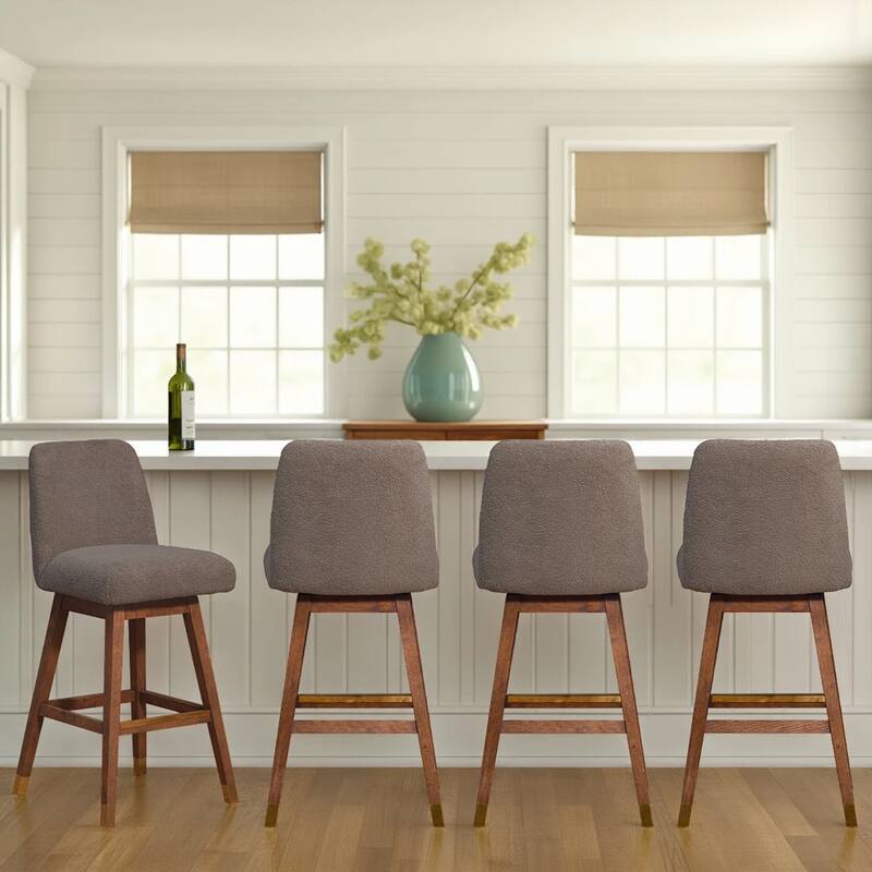 Amalie Upholstered Bar Stool, Swivel Counter Chair with Solid Wood Frame - Set of 4 - Taupe Boucle - Bar Height