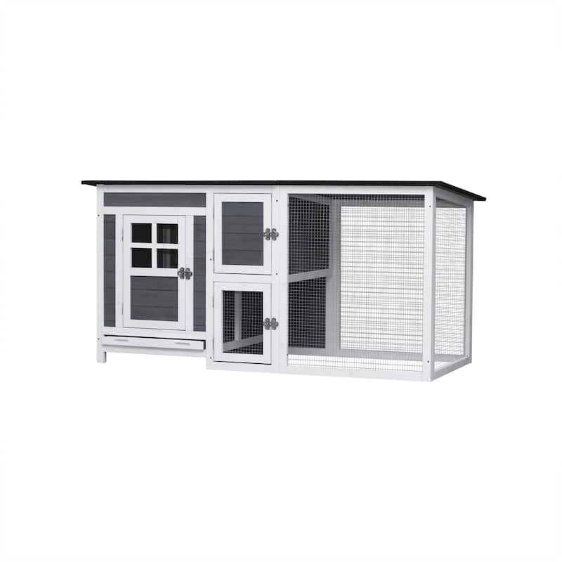Outdoor Indoor Poultry Cage Small Animal House Outdoor Chicken Hutch Coop With Running Cage - 62.99"L x 29.44"W x 31.22"H