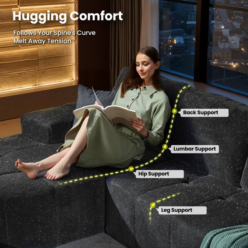 OVIOS Starry Sky Fabric Chaise Lounge Sofa-Grey