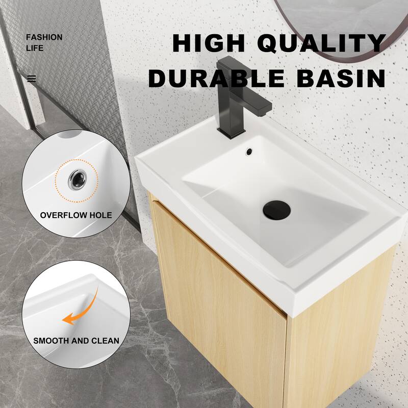 Bathroom Vanity With Sink In 16/20/24/30/36 Inch, Floating Bathroom Vanity With Soft Close Door