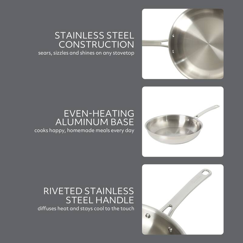 Sur La Table Kitchen Essentials Stainless Steel Frying Pan - Induction Ready Skillet with Tri-Ply Base, Polished Finish