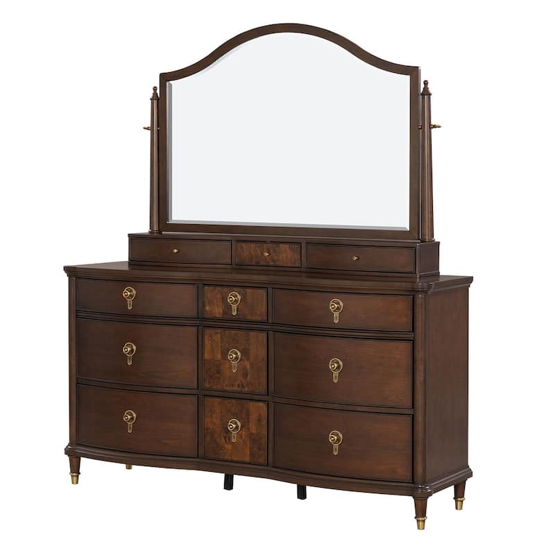 Transitional Dark Cherry Finish Bedroom Set with LED Bed Dresser Mirror Nightstand Chest