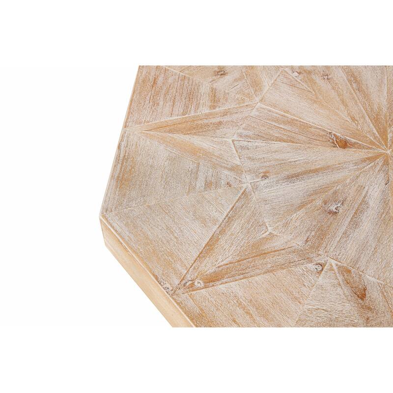 30 Inch Wood Octagonal Vintage Patchwork Craft Farmhouse Coffee Table with Cross Metal Legs