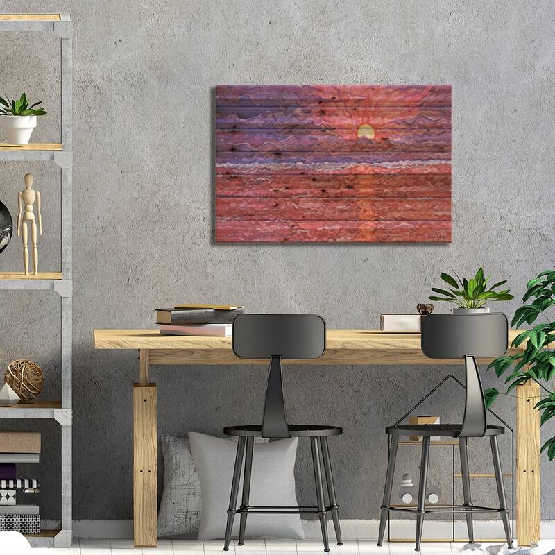 Sunset At The Sea Print On Wood by Tanbelia - Multi-Color
