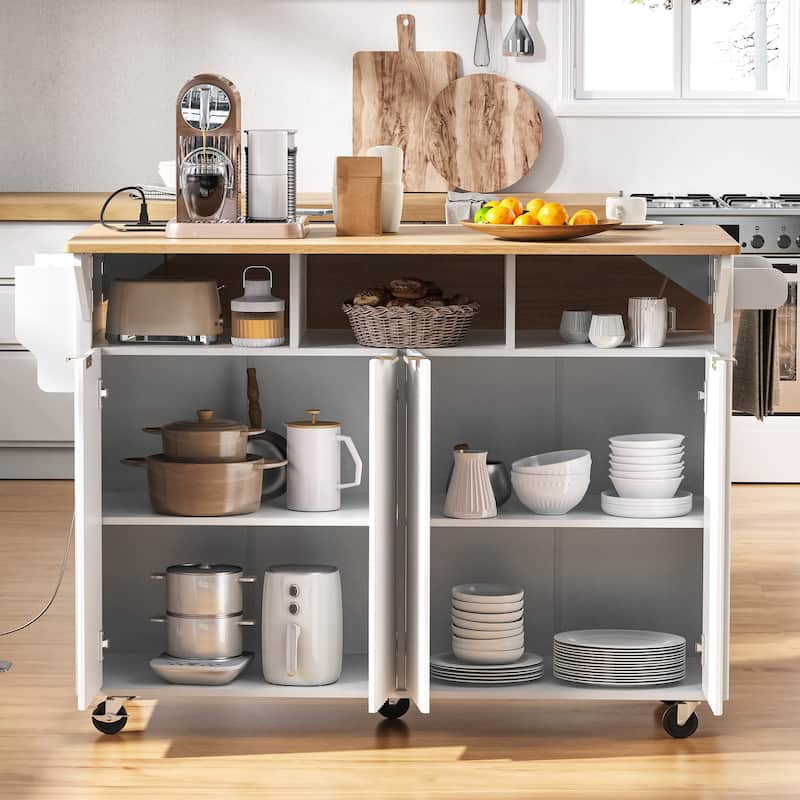 Anmytek Mobile Kitchen Island Cart with Drop Leaf Faux Marble Countertop and Storage