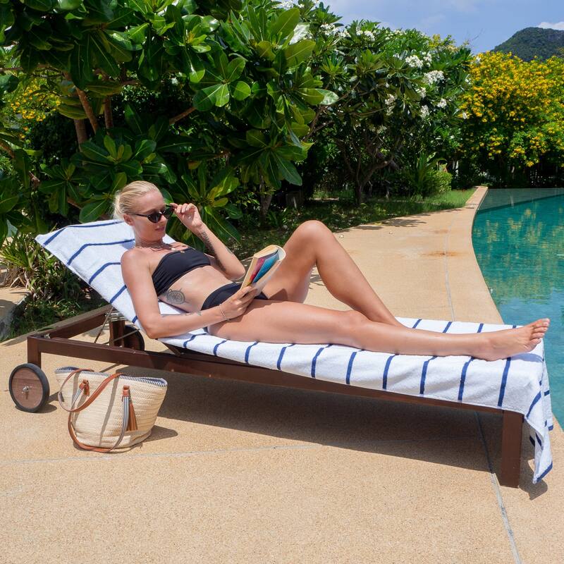Las Rayas 2-Piece Chaise Lounge Towel Covers with Top Pocket - 30x85
