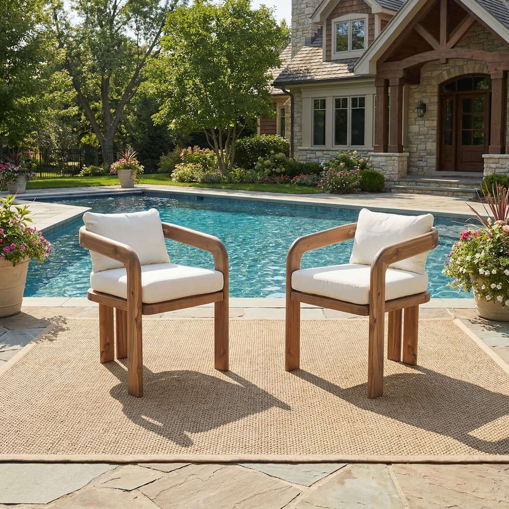 Christopher Knight Home - Kesden Outdoor Acacia Wood Patio Dining Chairs with Foam Cushions, Set of 2