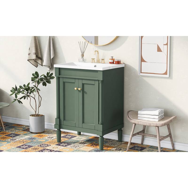 2-Tier Modern Bathroom Vanity with Top Sink and Large Storage Shelves