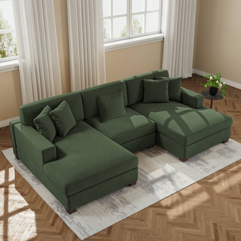 Upholstered Oversized Modular Sectional Sofa Set Corduroy Sleeper Sofa With Chaise