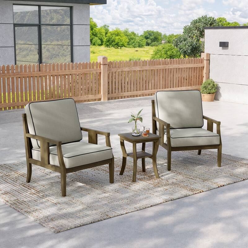 3-Piece Solid Teak Outdoor Patio Furniture Set Armchairs & Storage Table