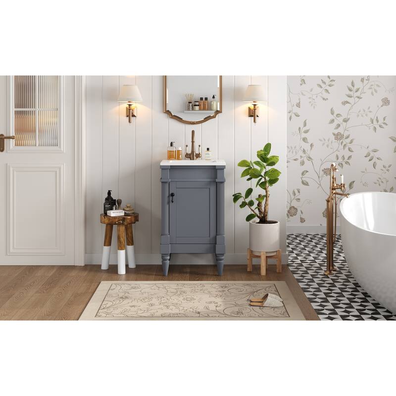 GDFStudio - Wexford Retro Freestanding Bathroom Vanity with Ceramic Sink, Solid Pine Wood Legs & Adjustable Shelf - 18'W