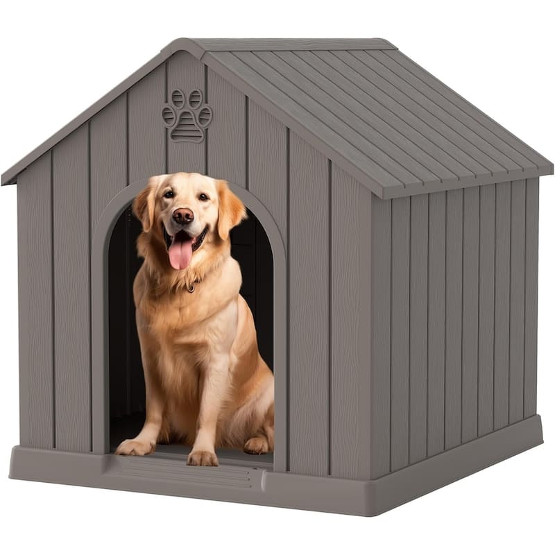 38Inch Cabin style Dog House for Large dogs, Resin Outdoor Dog Kennel Weatherproof - BROWN