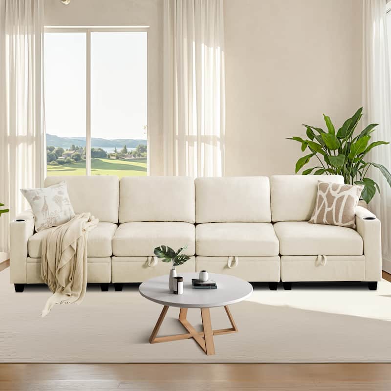 Chenille Sectional Sofa, Hidden Storage & Modular Design
