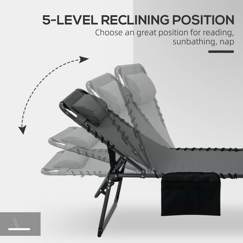 Folding recliner with side pockets, headrest and reading hole