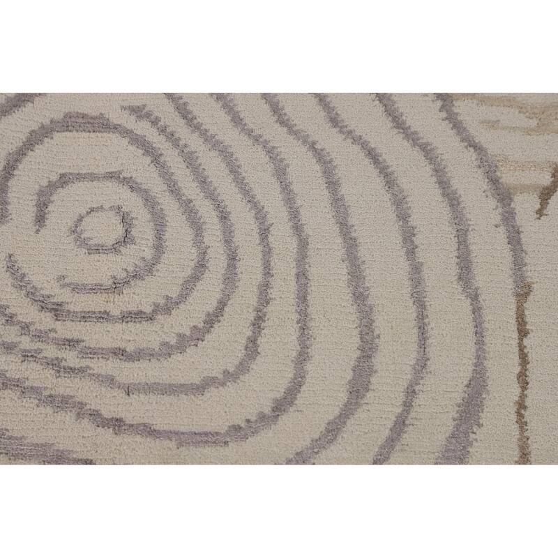 Beige Nepalese Modern Area Rug Handmade Wool Carpet - 6'0" x 8'7"