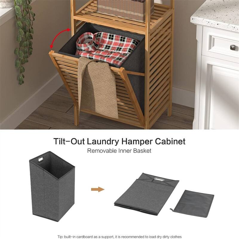 Bamboo Tilt-Out Laundry Hamper Cabinet - 13.07"D x 17.33"W x 37.72"H