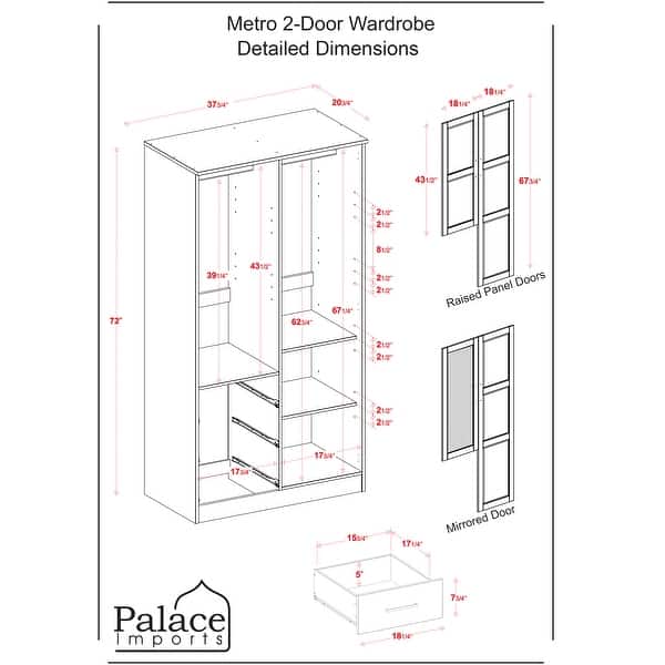 Palace Imports 100% Solid Wood Metro Wardrobe Armoire with Solid Wood or Mirrored Doors