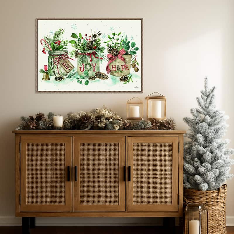 Holiday Spirit I by Lisa Audit (33 x 23 in.), Framed Canvas Wall Art Print - Sylvie Beaded Dark Gold