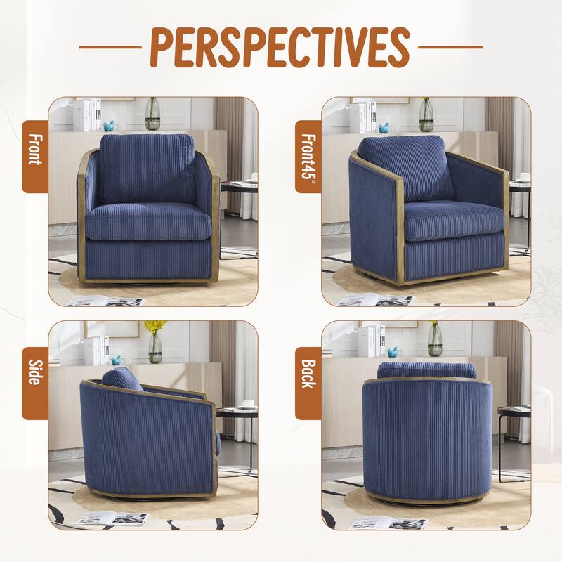 Corduroy Barrel Chair, Comfortable Living Room Accent Sofa Chair, 360 Degree Swivel Side Club Chair Leisure Arm Chair