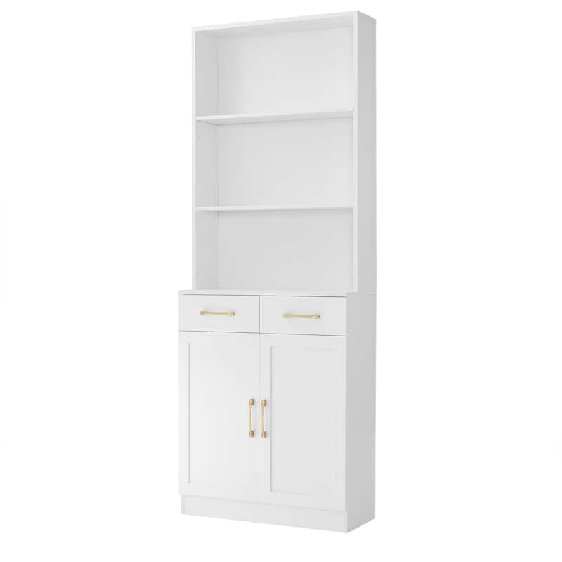 Roomfitters Bathroom Storage Cabinet with Two Doors and Drawers, Adjustable Shelf and 3-Layer Open Storage