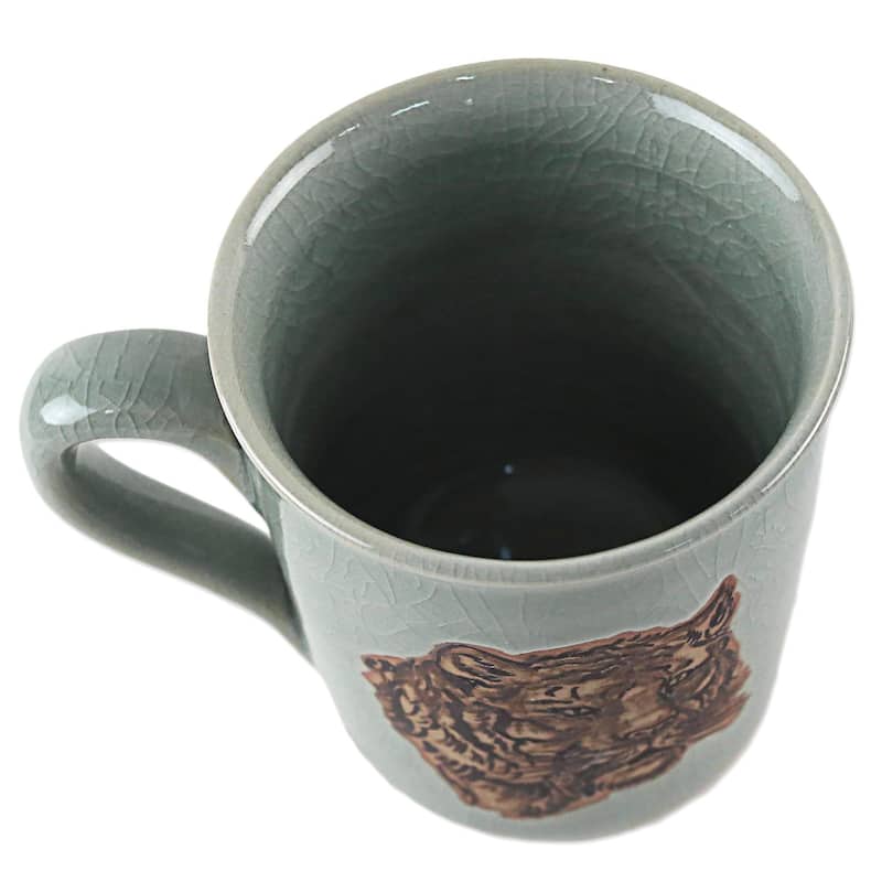 Novica Handmade Tigers Taste Celadon Ceramic Mug