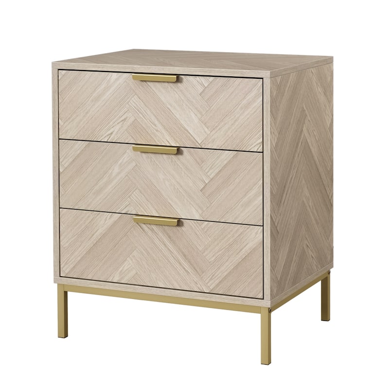 Anmytek Modern 3 Drawer Wood Grain Nightstand Bedside Table with Storage for Bedroom Living Room