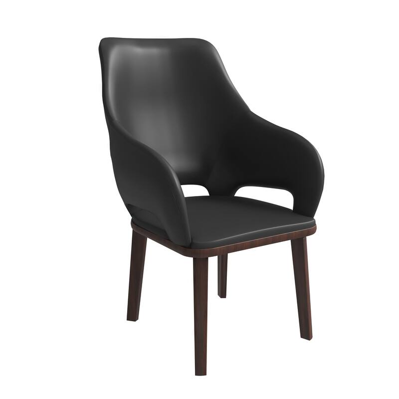 LeisureMod Vivara Leather Upholstered Dining Chair with Padded Seat - Mid-Century Arm Chair for Home Office Bar & Kitchen - Dark Grey