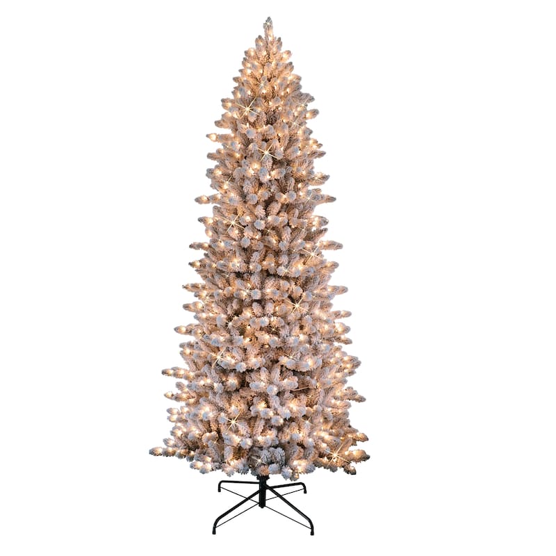 Puleo International 6.5 ' Pre-Lit Flocked Slim Fraser Fir Artificial Christmas Tree
