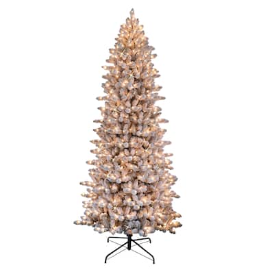 Puleo International 6.5 ' Pre-Lit Flocked Slim Fraser Fir Artificial Christmas Tree