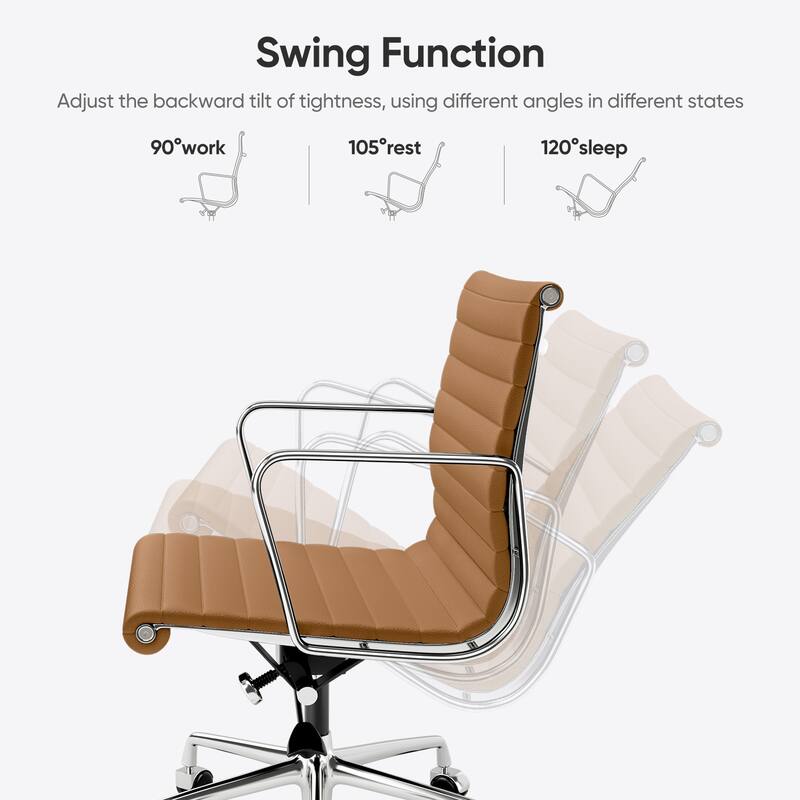 Genuine Leather Office Chair with Chrome Frame Adjustable Swivel Chair