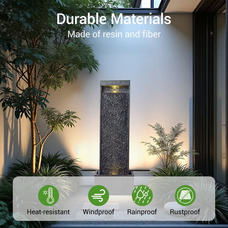 Polyresin Outdoor Modern Sphere and Pedestal Fountain with LED Light and Pump