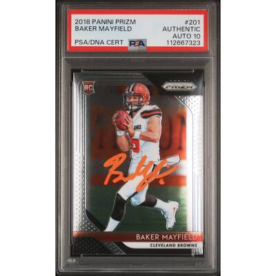 Baker Mayfield 2018 Panini Prizm Signed Rookie Card #201 Auto PSA 10 112667323 - 8' x 11'