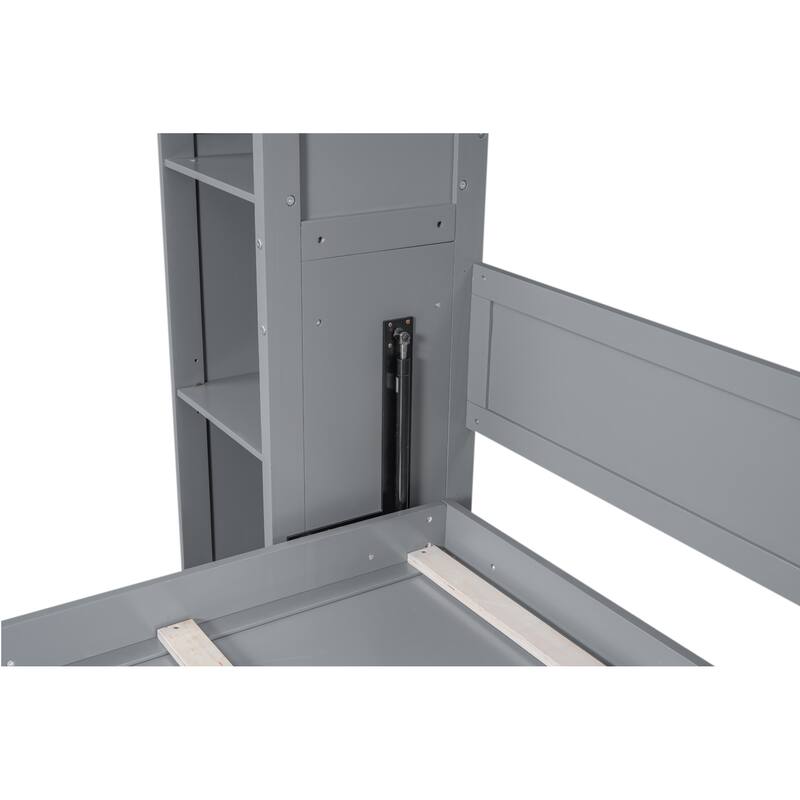 Queen Size Murphy Wall Bed with Integrated Shelves & LED Lights, Space-Saving Fold Down Bed