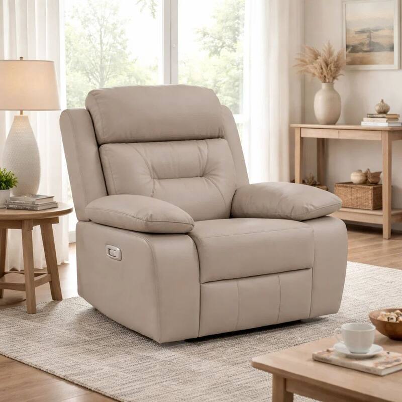 Conia Power Reclining Chair, Soft Latte Beige Leather, USB Charger