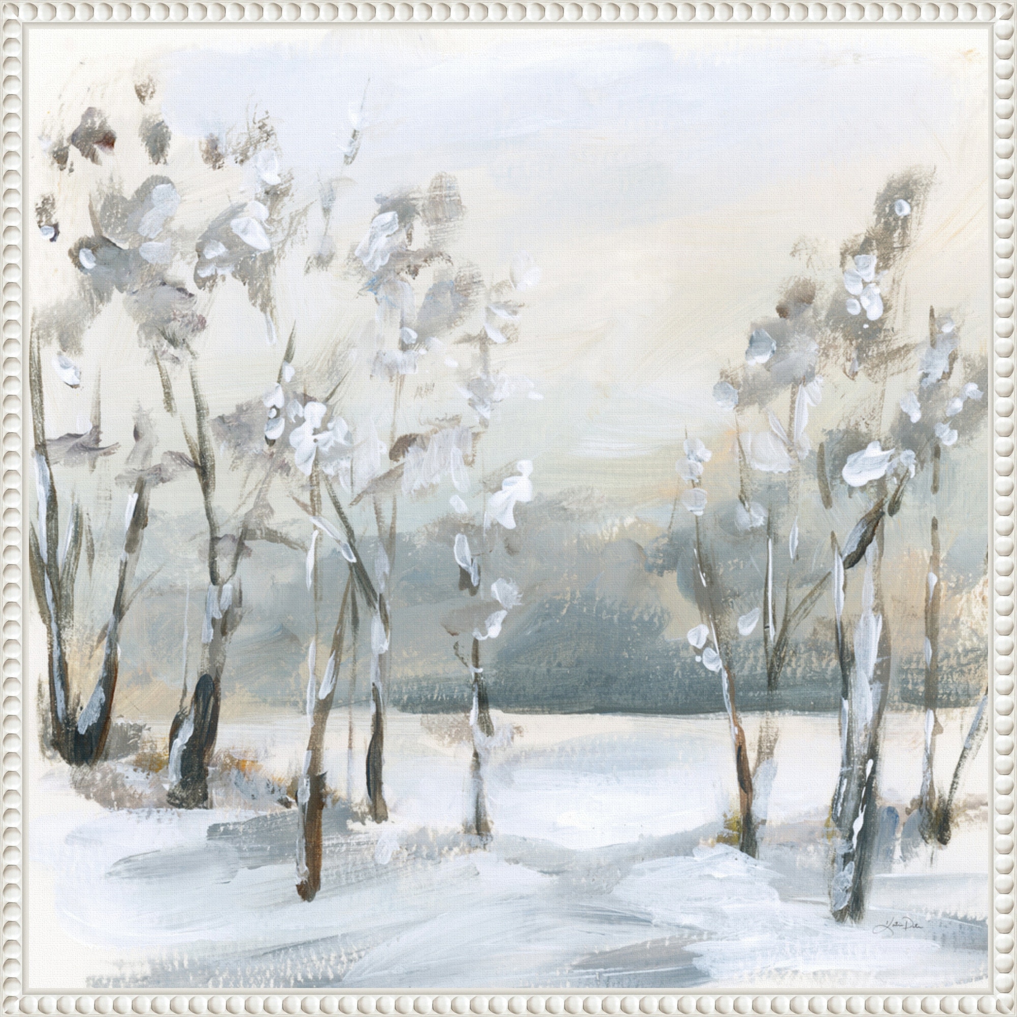Snowy Winter Trees by Katrina Pete (22 x 22 in.), Framed Canvas Wall Art Print - Sylvie Beaded White