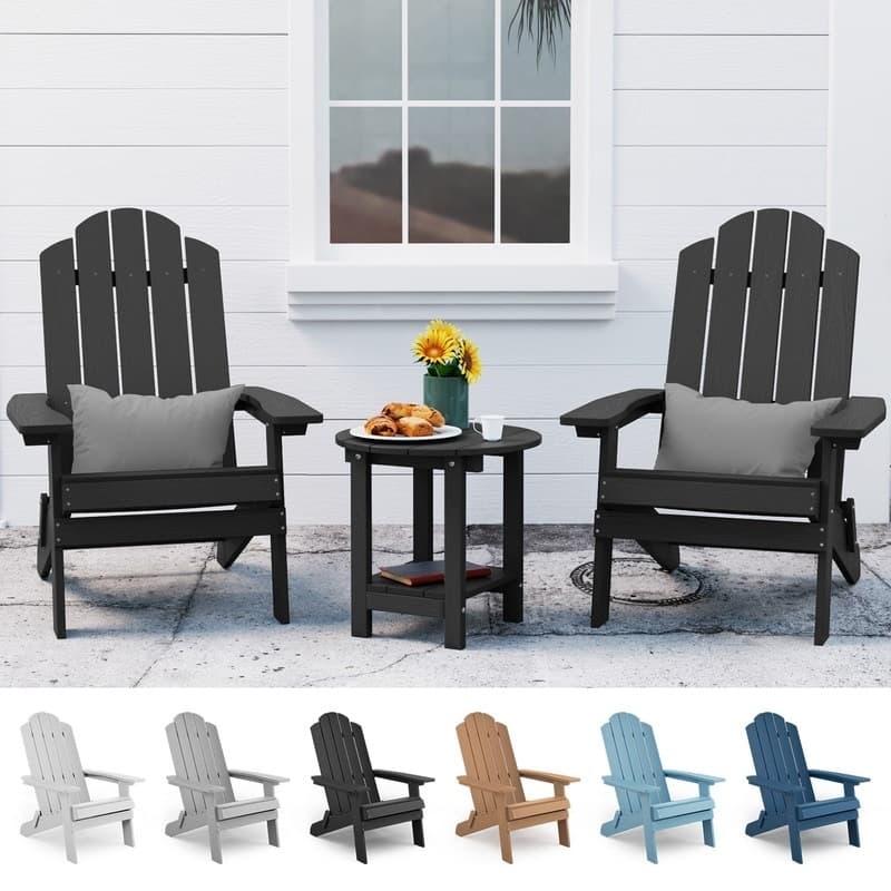 WINSOON 3-Piece All Weather HIPS Outdoor Folding Adirondack Chairs and Table Set