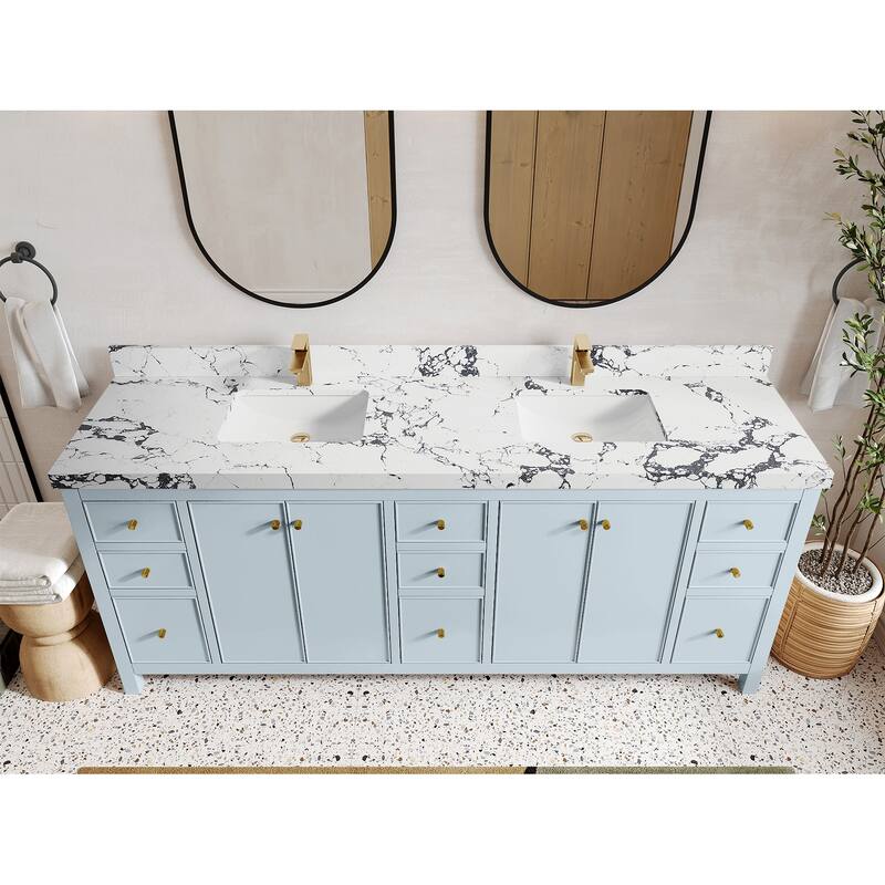 Willow Collections 84 in. W x 22 in. D Chicago Double Bowl Sink Bathroom Vanity with Countertop - 2"Viola Night - Blue Heather