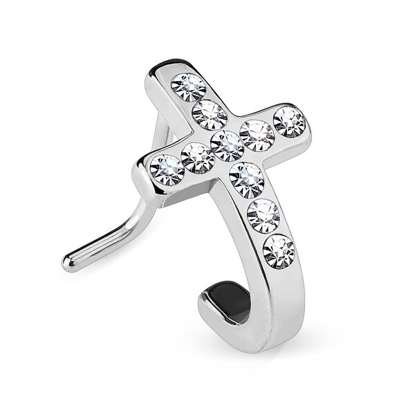 Pave Crystals Cross Surgical Steel L Bend Nose Stud Ring - 20GA (Sold Ind.)