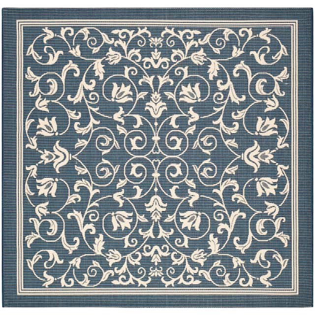 SAFAVIEH Courtyard Clarine Indoor/ Outdoor Waterproof Patio Backyard Rug - 6'7" Square - Navy/Beige